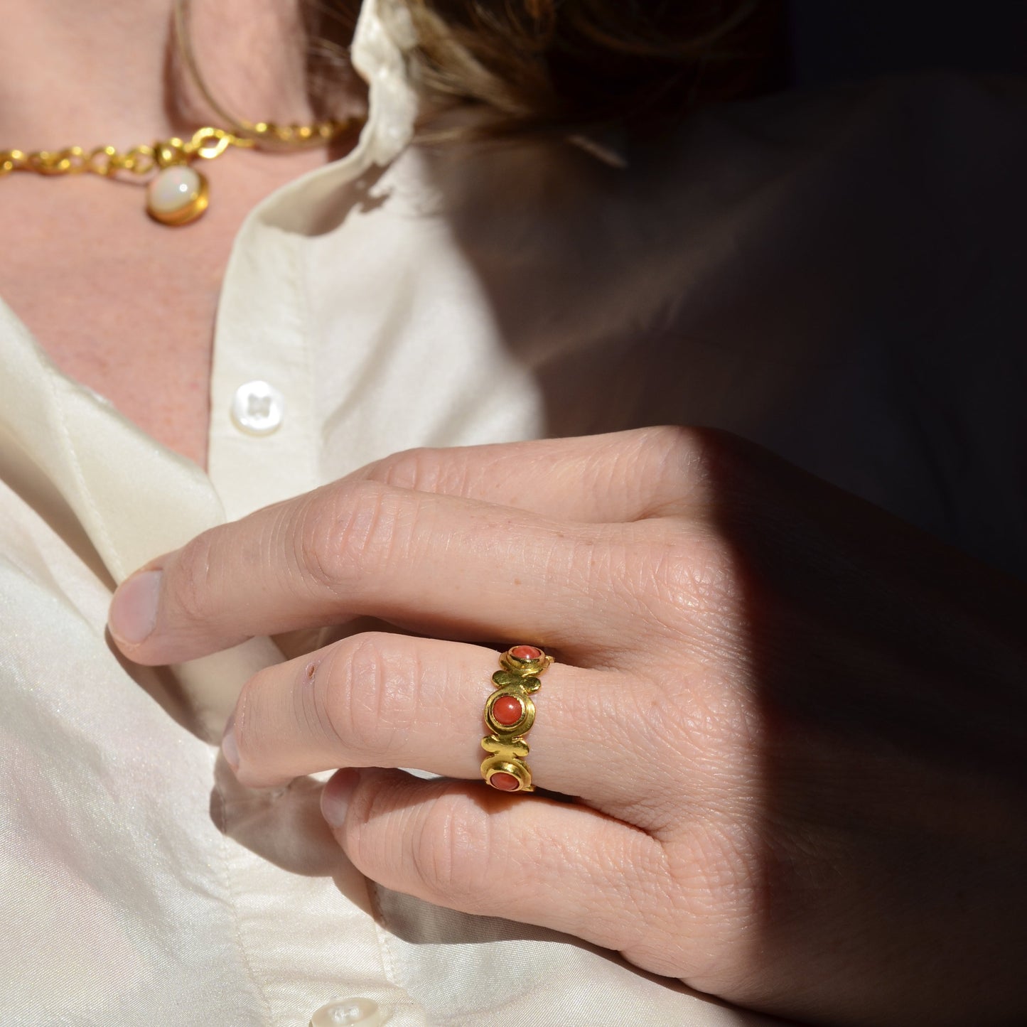 Orbit Ring with Antique Coral