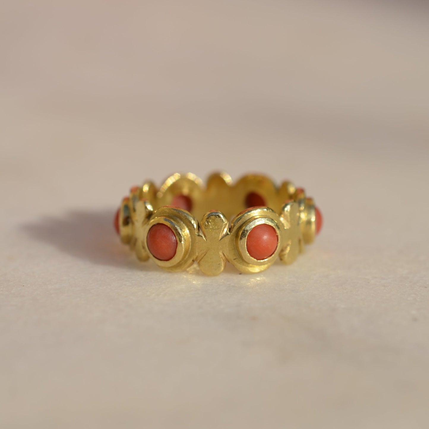 Orbit Ring with Antique Coral