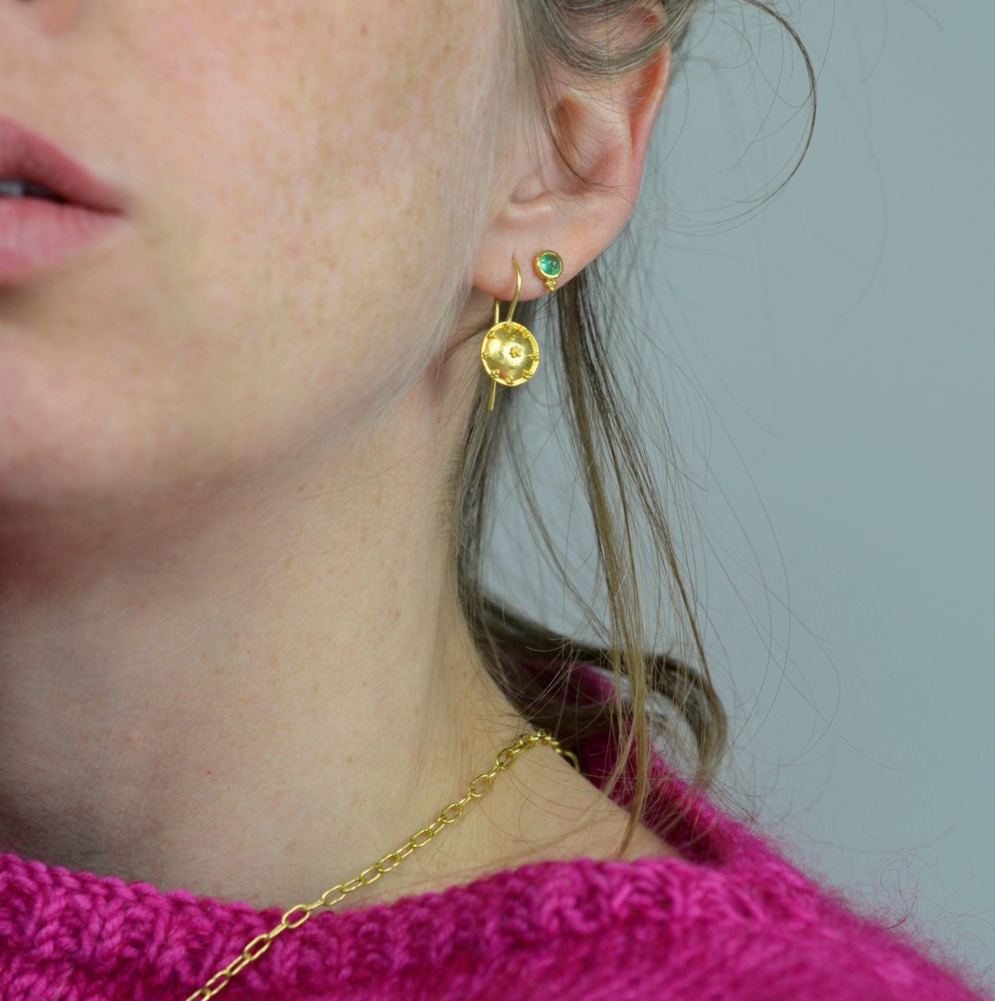 Granulated Emerald Studs