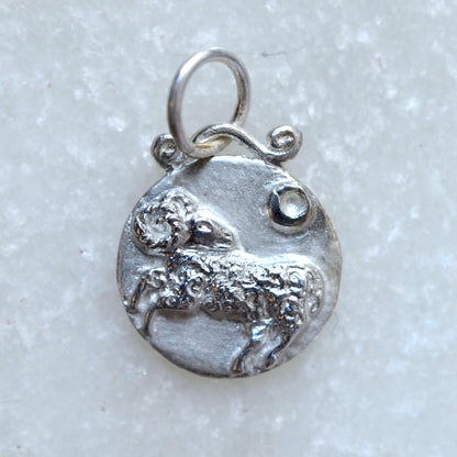 Aries zodica pendant in silver on marble